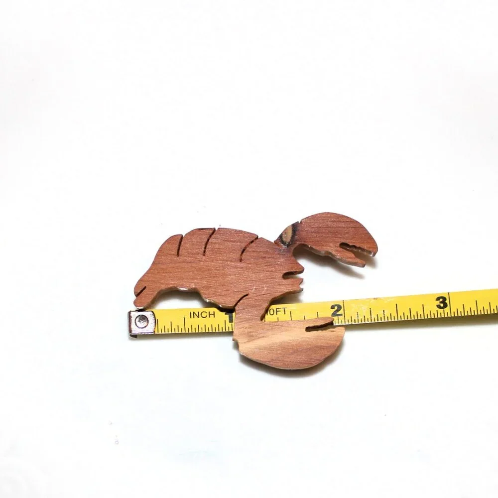 Wooden Crawfish Crawdad Brooch Pin Vintage